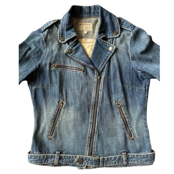 Vintage Y2K Current Elliott The Biker Jacket blue denim Motoside zipper size 6 - Picture 7 of 16